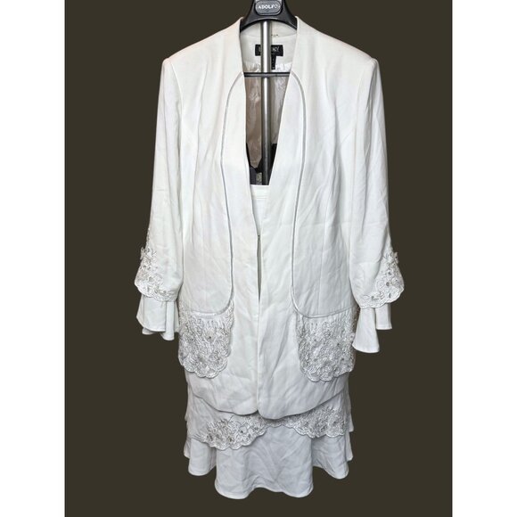 Harmony New York Elegant White 2-Piece Suit  Jacket & Skirt with Embroidered Det - Picture 5 of 14